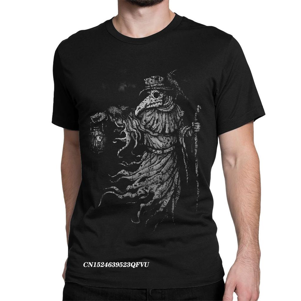 Pánská trička s morovým doktorem, nadměrná, vintage, tmavá, vintage trička, Harajuku, trička s kulatým výstřihem, čistá bavlna, léto