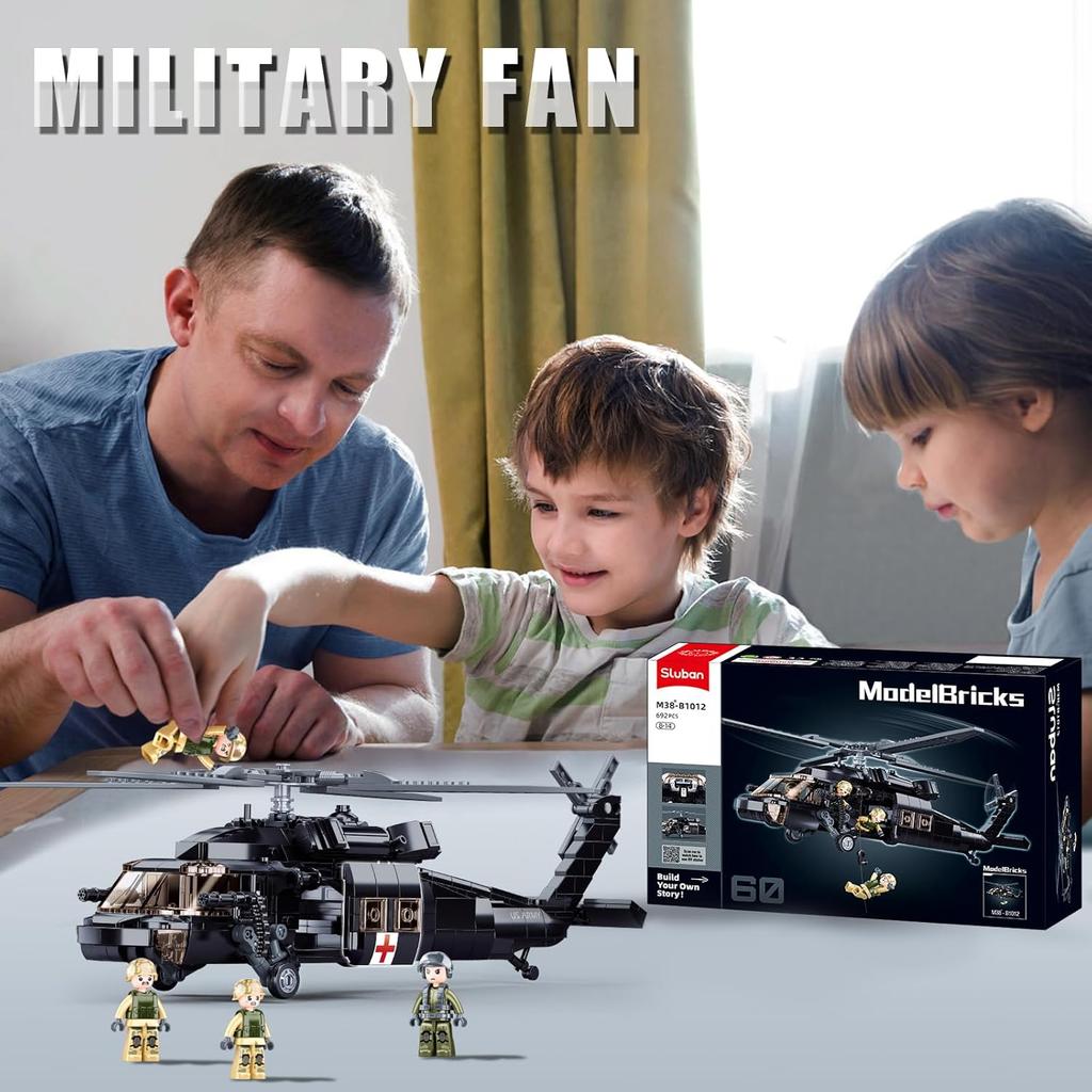 UH-60 Helicopter Black Hawk Model, Military Army Airplane Building Set, Helicopter Toy Kits Including 4 Soldier Minifigures, Gifts for 6-12 Year Old