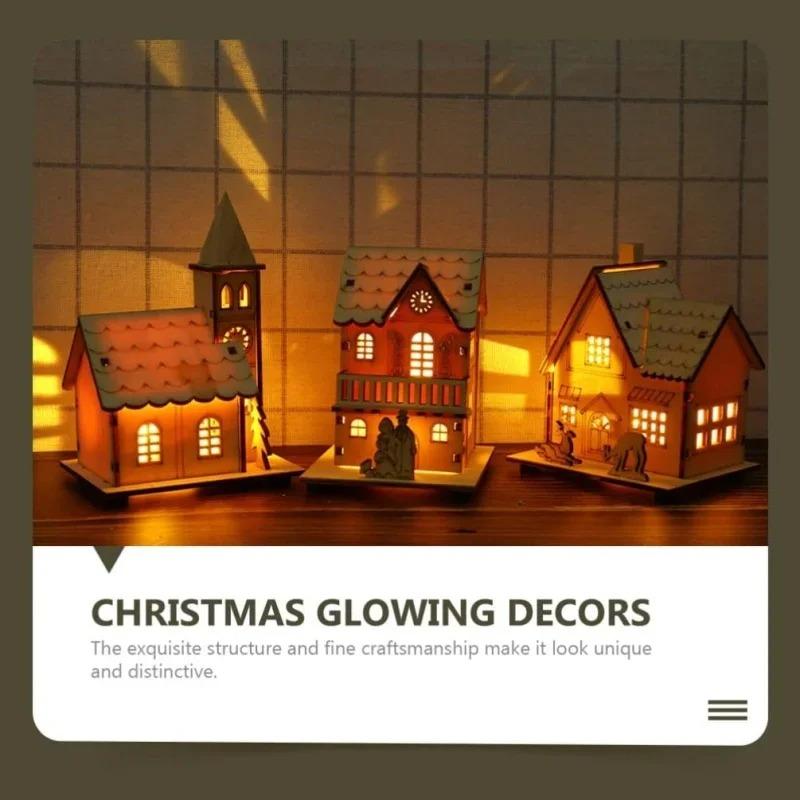LED Wooden Christmas House Village Decorations Unfinished Wood Xmas House DIY Ornaments Christmas Table Centerpieces