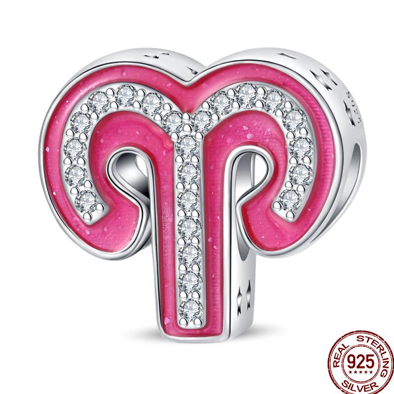 Neue Kupfer 12 Tierkreis Glücksperlen Glänzende Prinzessinnenrosa Perlen Geeignete Passform Pan Original Armband DIY Geschenk