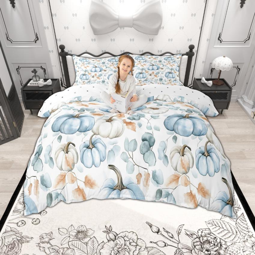 Homewish Fall Pumpkin Duvet Cover Set, Autumn Harvest Pllant Bedding Set, Thanksgiving Day Bedroom Set, Room Decor