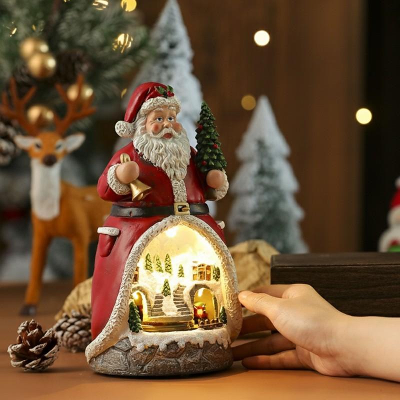 A84E-Santa Claus Music Box Rotating LED Light Multifunctional Music Box Christmas Gift Ornaments