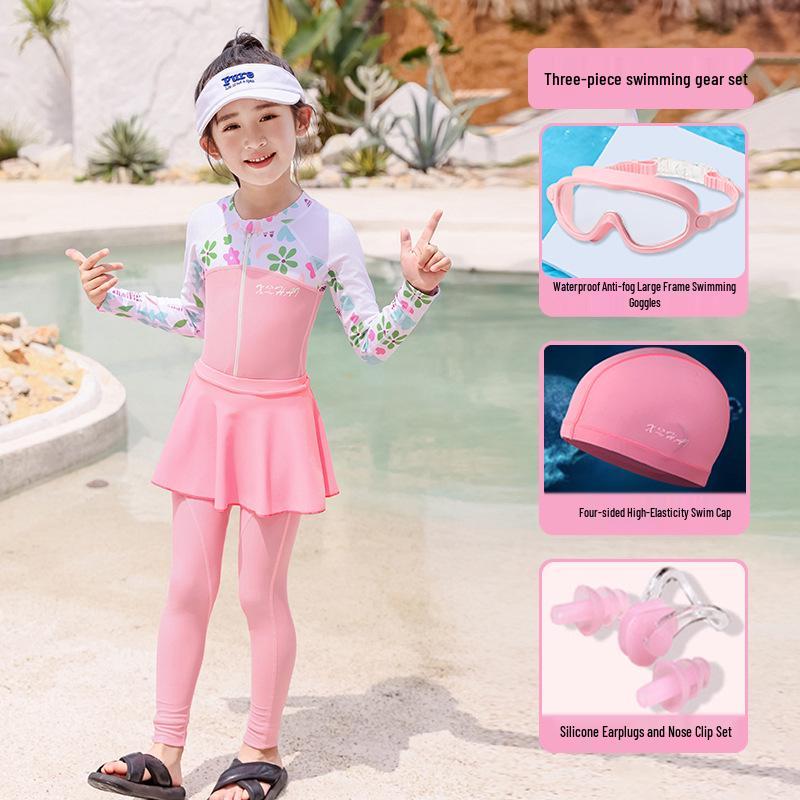 2026 Customizable Girls' Long Sleeve Sun Protection Swimsuit for Surfing & Rafting