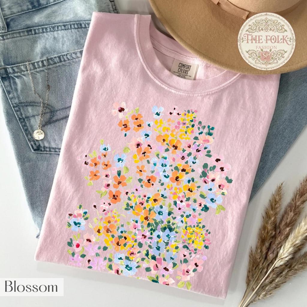 Impressionist Wildflower Shirt, Pastel Floral Graphic Tee, Cute Cottagecore Meadow T-Shirt, Comfort Colors Flower Shirt, Soft Girl Tee