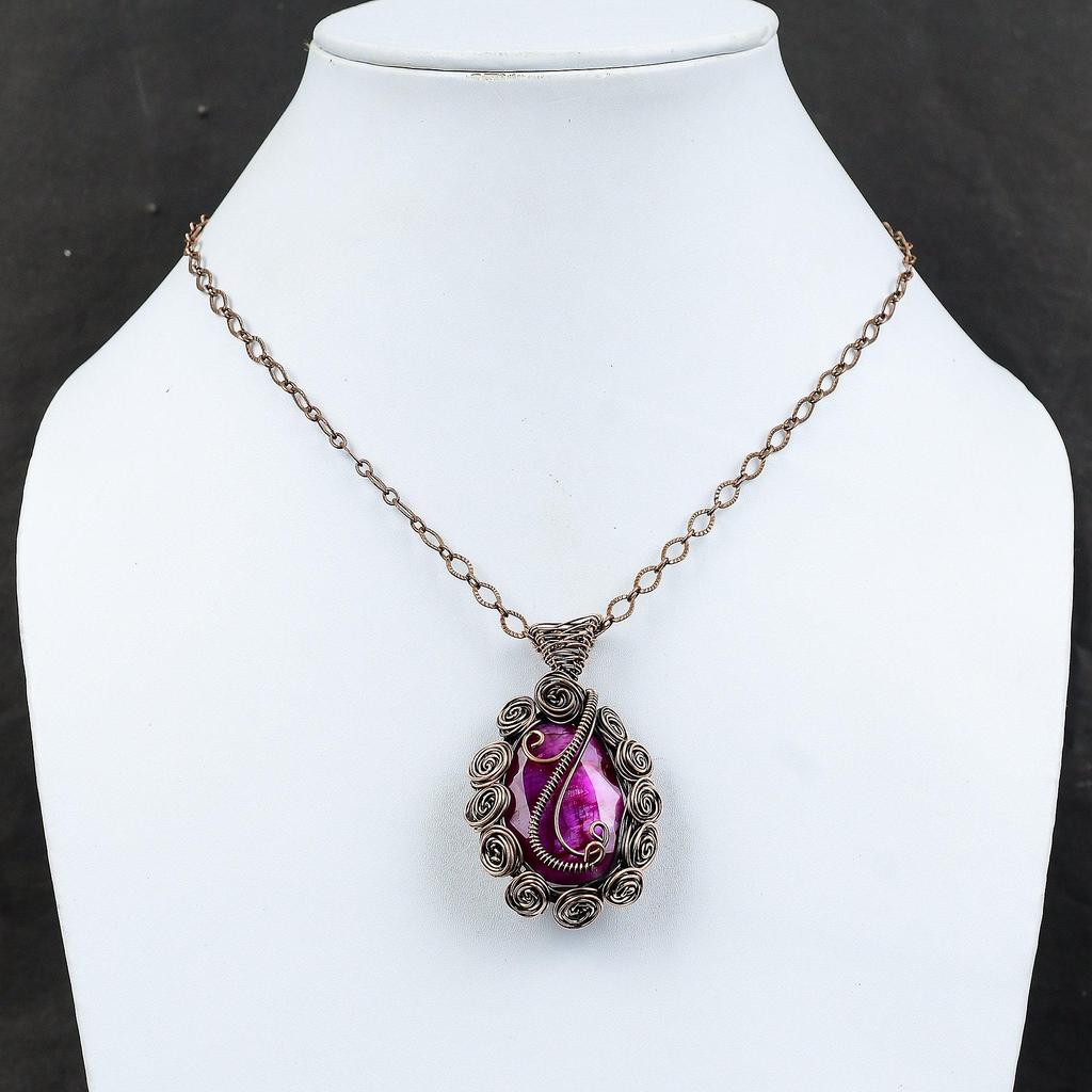Faceted Kashmir Ruby Pendant Copper Wire Wrapped Pendant Handmade Copper Jewelry Anniversary Gift Stylish Pendant Wire Wrap Gemstone Jewelry