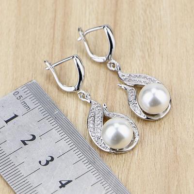 925 Sterling Silber Schmuck Ohrring Süßwasserperlen Weiß Cz Perlen Tropfen Baumeln Ohrringe Für Frauen Kostenlose Geschenke Box