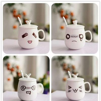 300ML Becher mit Deckel und Löffel Kreative Emotion Keramiktasse Kaffee Wasser Tasse Großhandel Milch Mokka Tasse