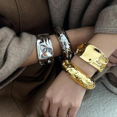 2024 Nouvelle Mode Ronde Large Grain Bracelet Irrégulier Alliage Ouvert Bracelet Femmes Or Argent Créatif Fait Main Bracelets