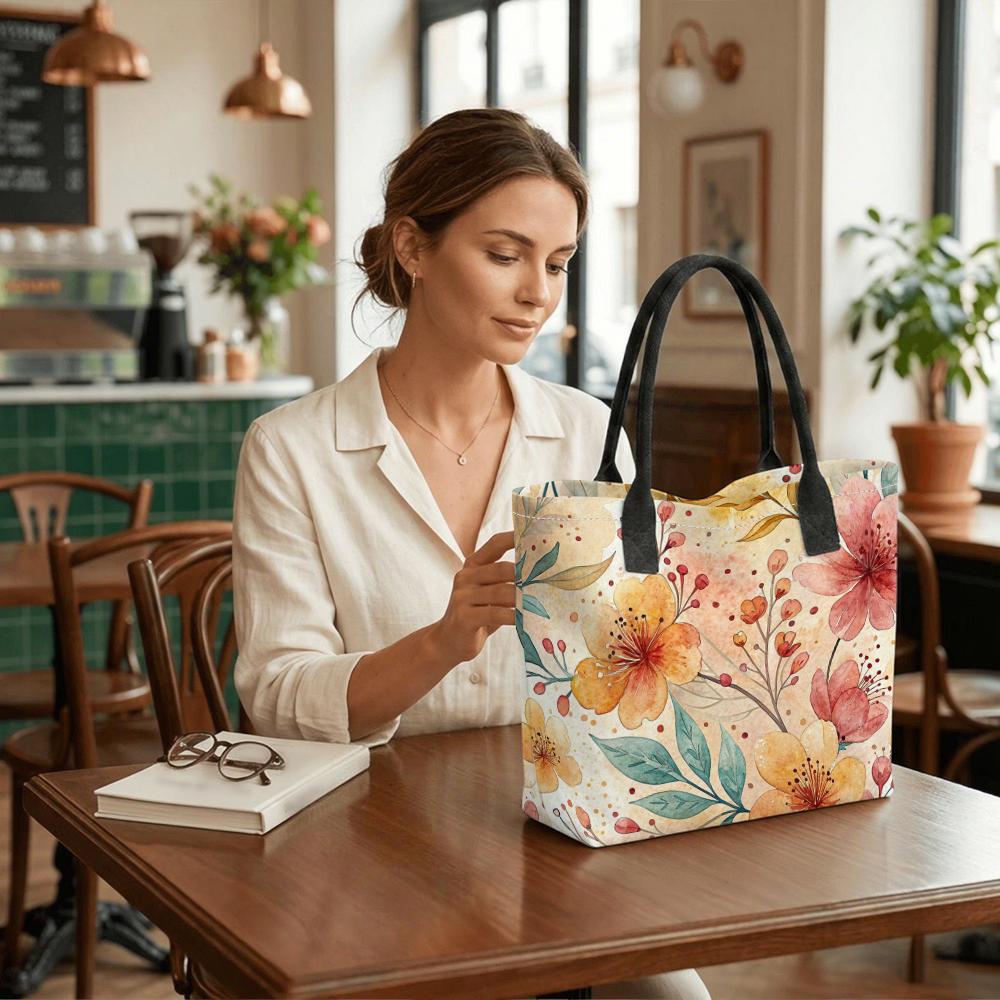 Floral Printed Tote Bag Casual Large Capacity Handbag for Daily Use