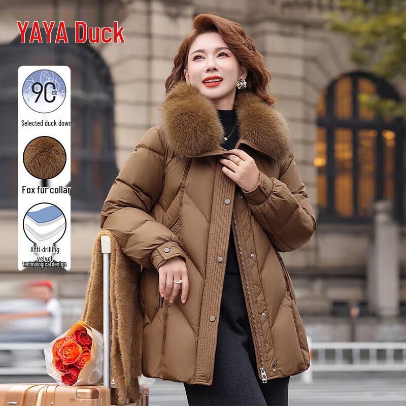

YAYA 2025 Зимняя женская куртка средней длины с пуховым наполнителем и воротником из лисьего меха 3XL