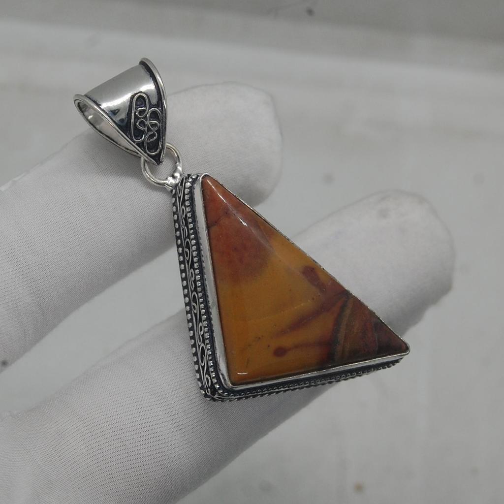 Tringle Shape Brown Simbirsite 925 Sterling Silver Pendant Jewelry, Handmade Boho Style Pendant