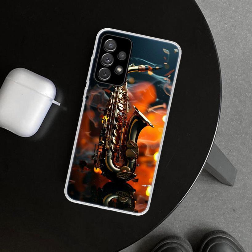 Music Saxophone Instrument Phone Case Cover for Samsung Galaxy A12 A22 A32 A52 A72 A02S A51 A50S A31 A20S A10S Note 20 Ultra 10