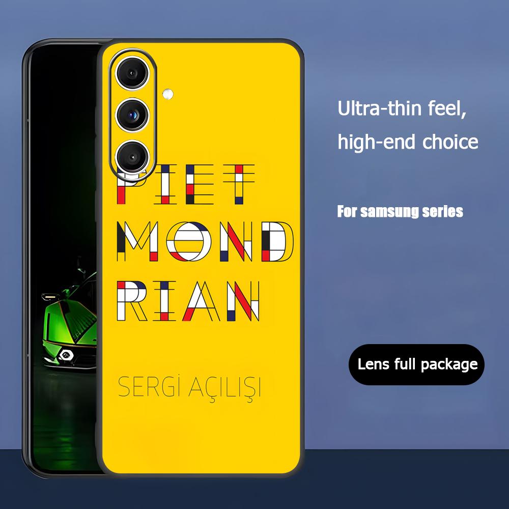 Art Fashion Piet Mondrian Phone Case For Samsung Galaxy S25 S24 S23 S22 S21 S20 Plus Ultra Note20 Soft Black