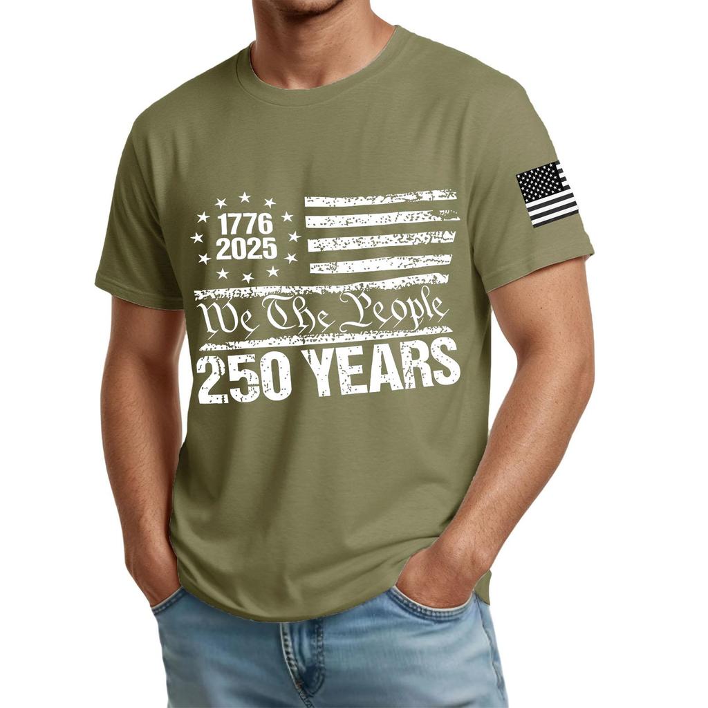 Men's Casual Crew Neck Lightweight Breathable Short Sleeve T-Shirt with Letter Print We The 250 Years 1776 2025 USA Flag Graphic Top