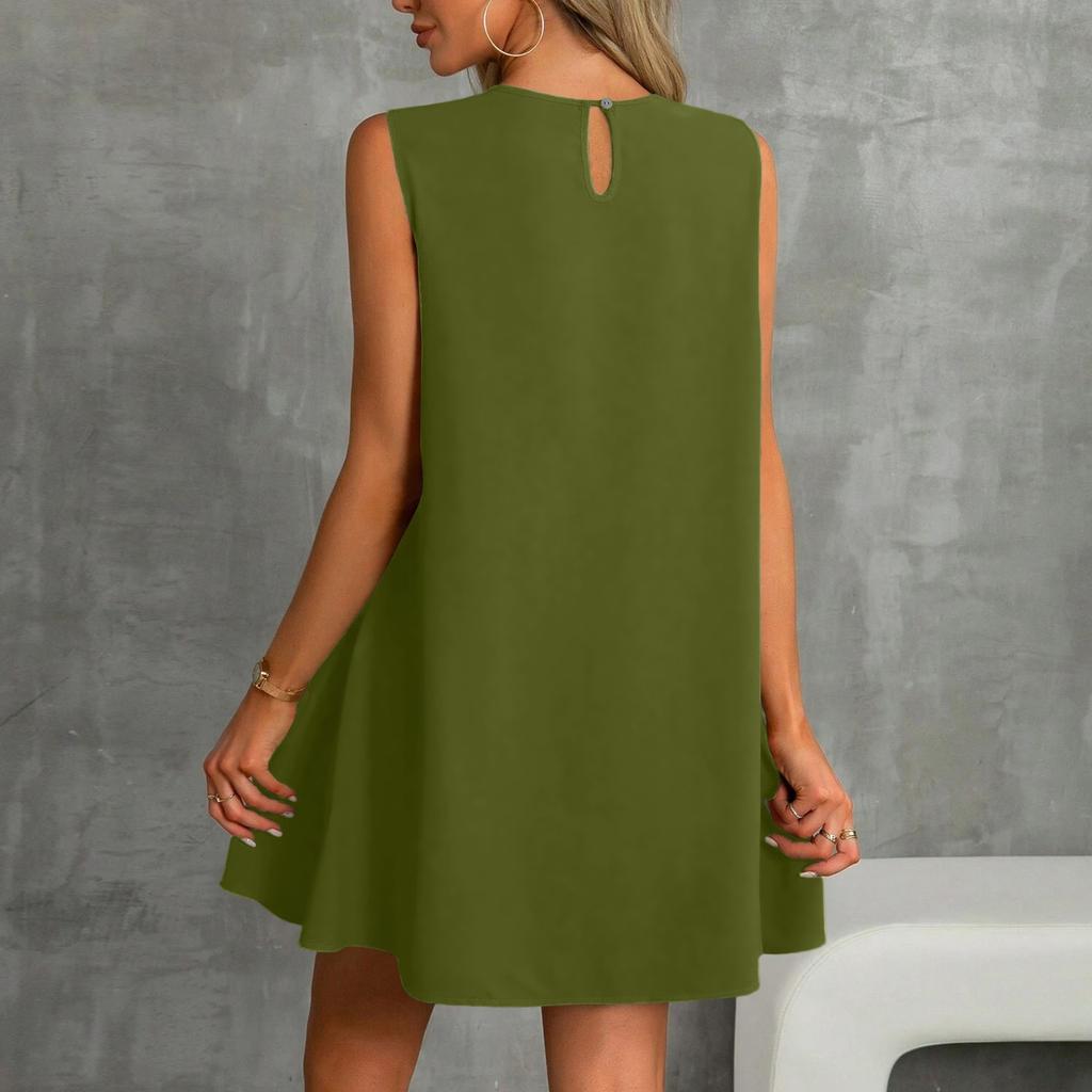 Mote Dame Casual Ermeløs Rund Hals Volangkjoler