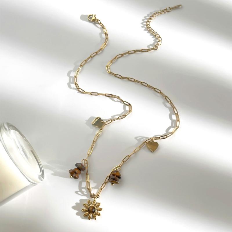 Pack of 2 Chic Stackable Flower Necklaces with Stainless Steel Chain and Simulated Pearls for Fashionable Look