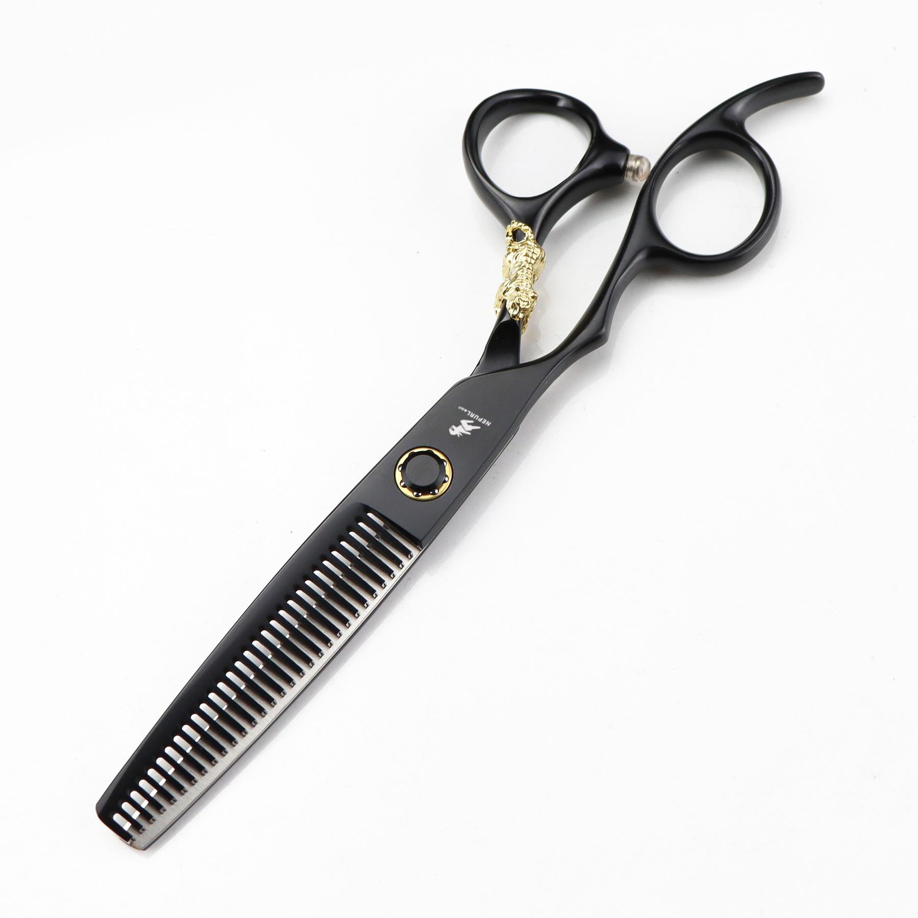Napsun 6.0-inch Black Gold Tiger Left-Handed Hairdressing Scissors: Straight, Serrated, Thinning Shears (07-1)