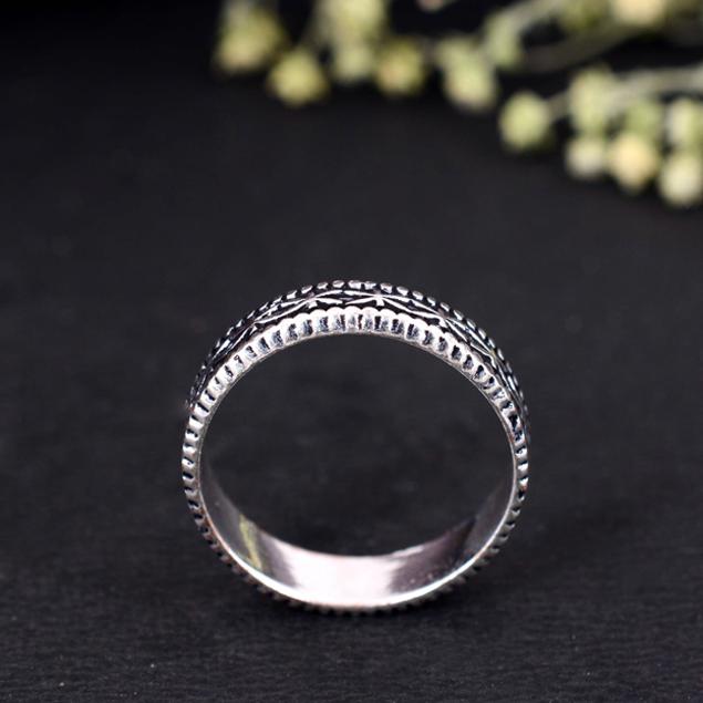 

Wide Silver Ornate Band Ring | Detailed Tribal Pattern Statement Ring | Oxidized Boho Wedding Ring | Handmade Vintage Style Gift for Him & Her 5 срібний
