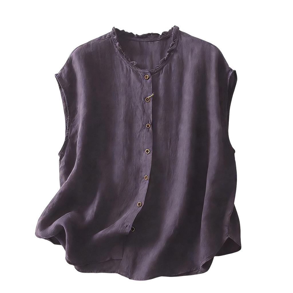 Women's Vintage Cotton And Linen Casual Loose Button-up Vest Top