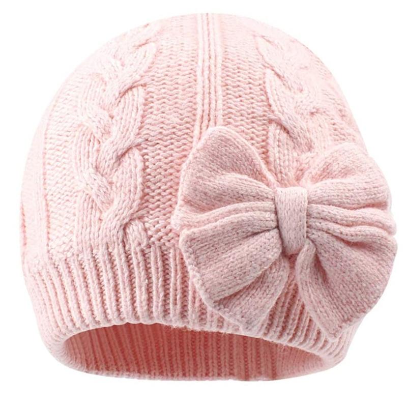

Knitted Beanie Hat with Eye-Catching Bowknot Decor Warm Cap in Freezing Winter Winter Caps with Ear for Protection світло-рожевий колір