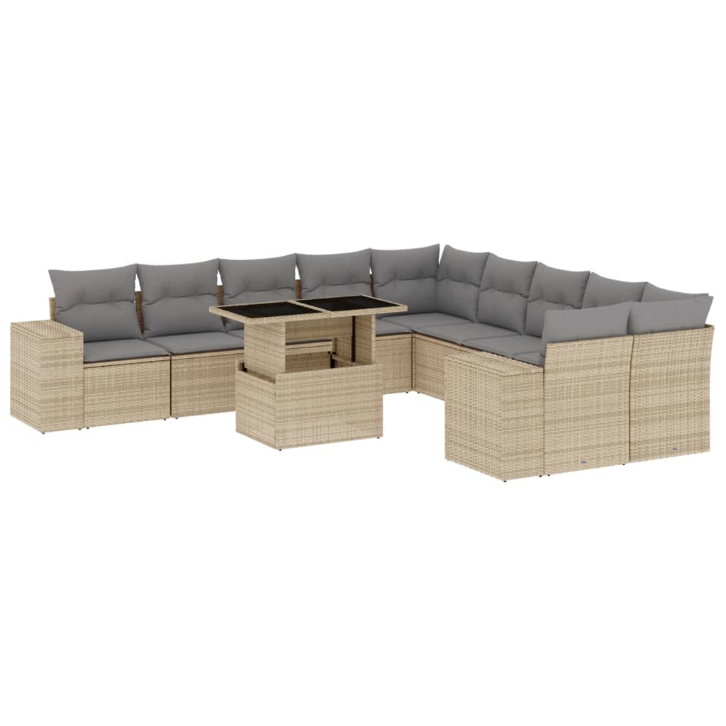 Vidaxl 11-Cz. Garden Furniture Set With Cushions, Beige, Poly Rattan
