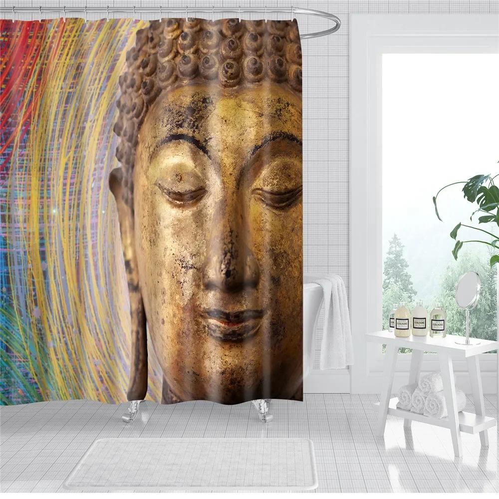 3D Buddha Plant Printed Bath Curtains Waterproof Polyester Fabric Bathroom Shower Curtain Screen with Hooks Bathroom Curtains