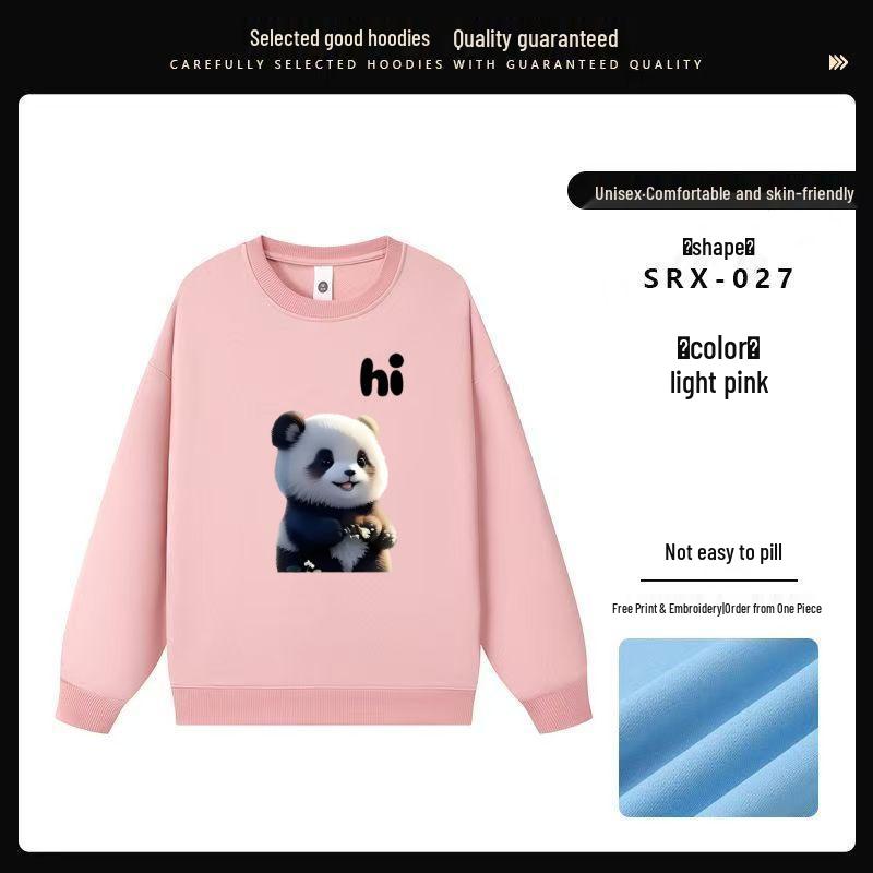 Custom Panda Pattern Heavyweight Long Sleeve Crew Neck Sweatshirt for Milk Tea Shop Workwear