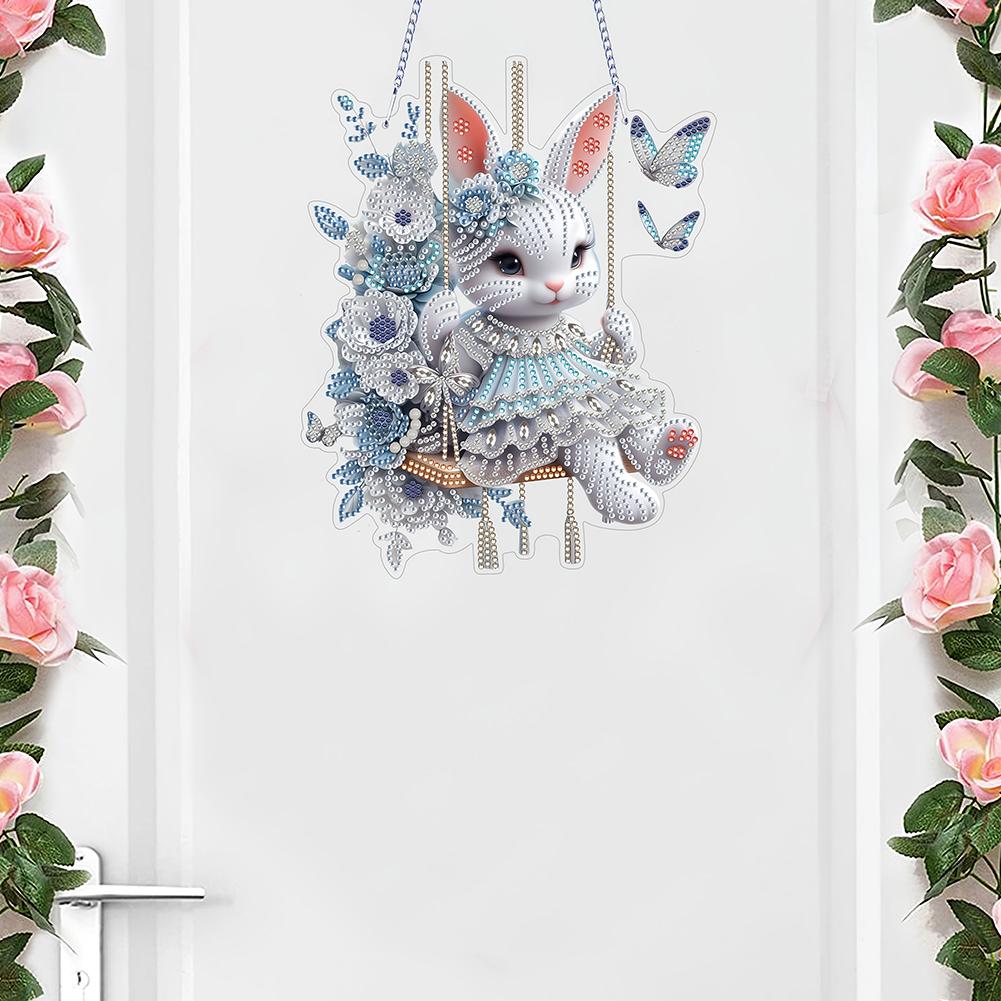 Easter Bunny Diamond Art Hanging Pendant Diamond Painting Home Decor 5D DIY Diamond Painting Dots Pendant for Window Decor