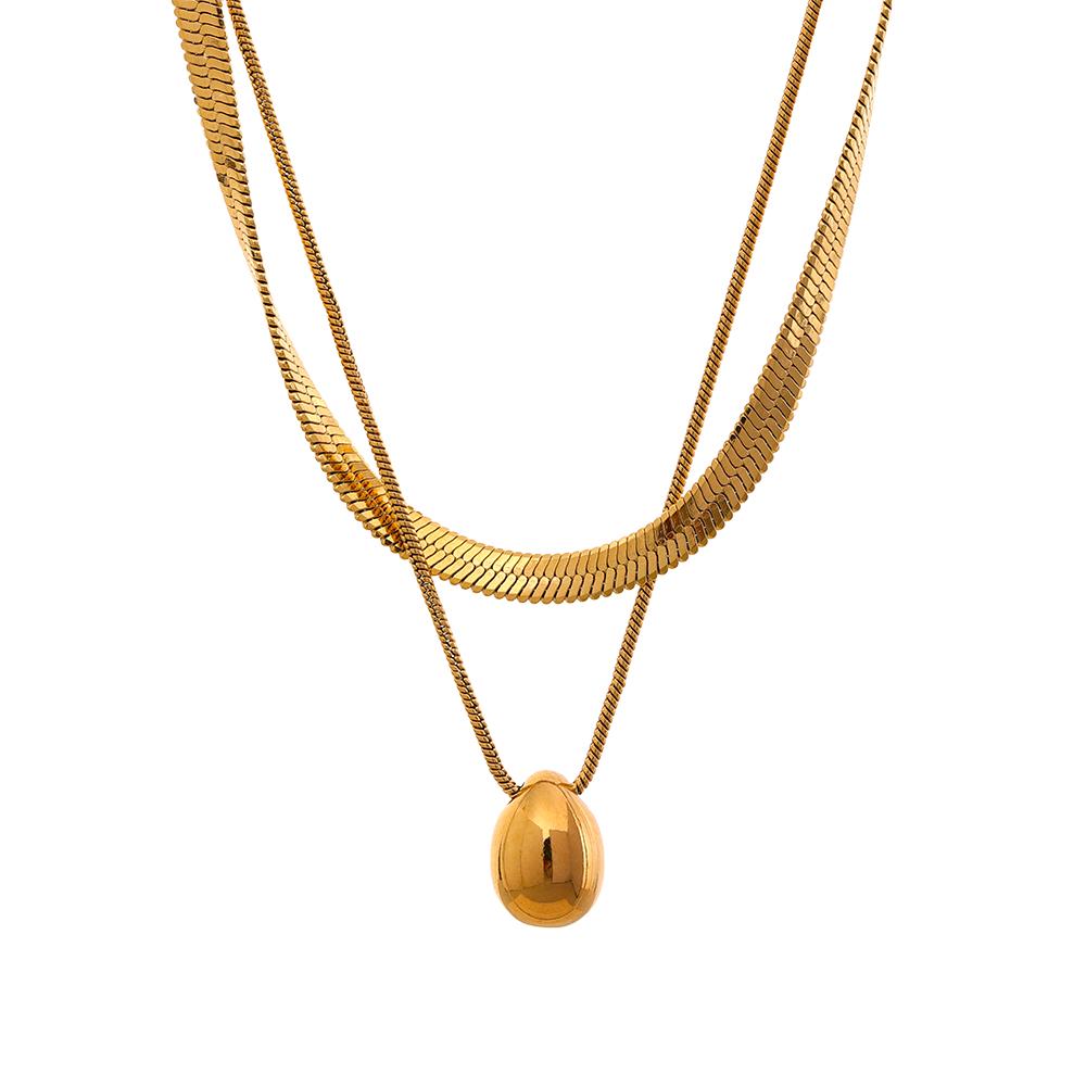 Yhpup Snake Chain Double Layer Stainless Steel Water Drop Pendant Necklace for Women Statement 18k Gold Color Jewelry Waterproof
