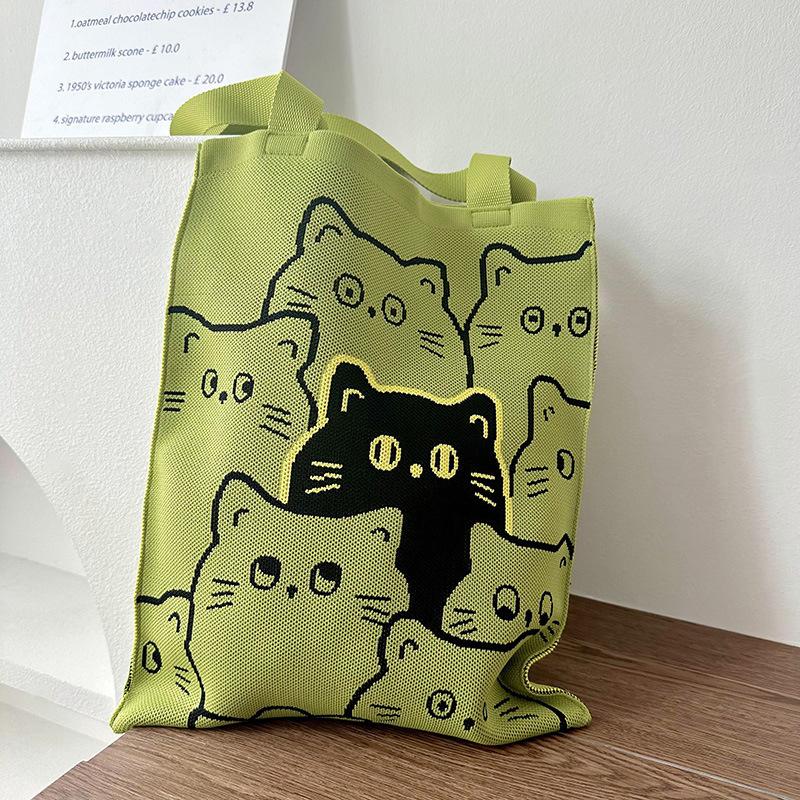 Вязаная Сумка на Плечо Мультяшная Милая Повседневная Сумка для Покупок Большой Вместимости Женская Сумка