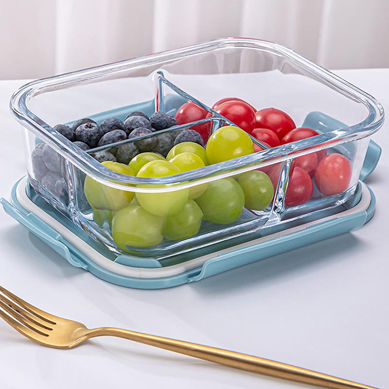 1/2/3 Fack Förtjockad Läckagesäker Mikrovågsugnssäker Matlåda Hög Borosilikatglas Bento-låda Med Lock Lufttäta Matlådor
