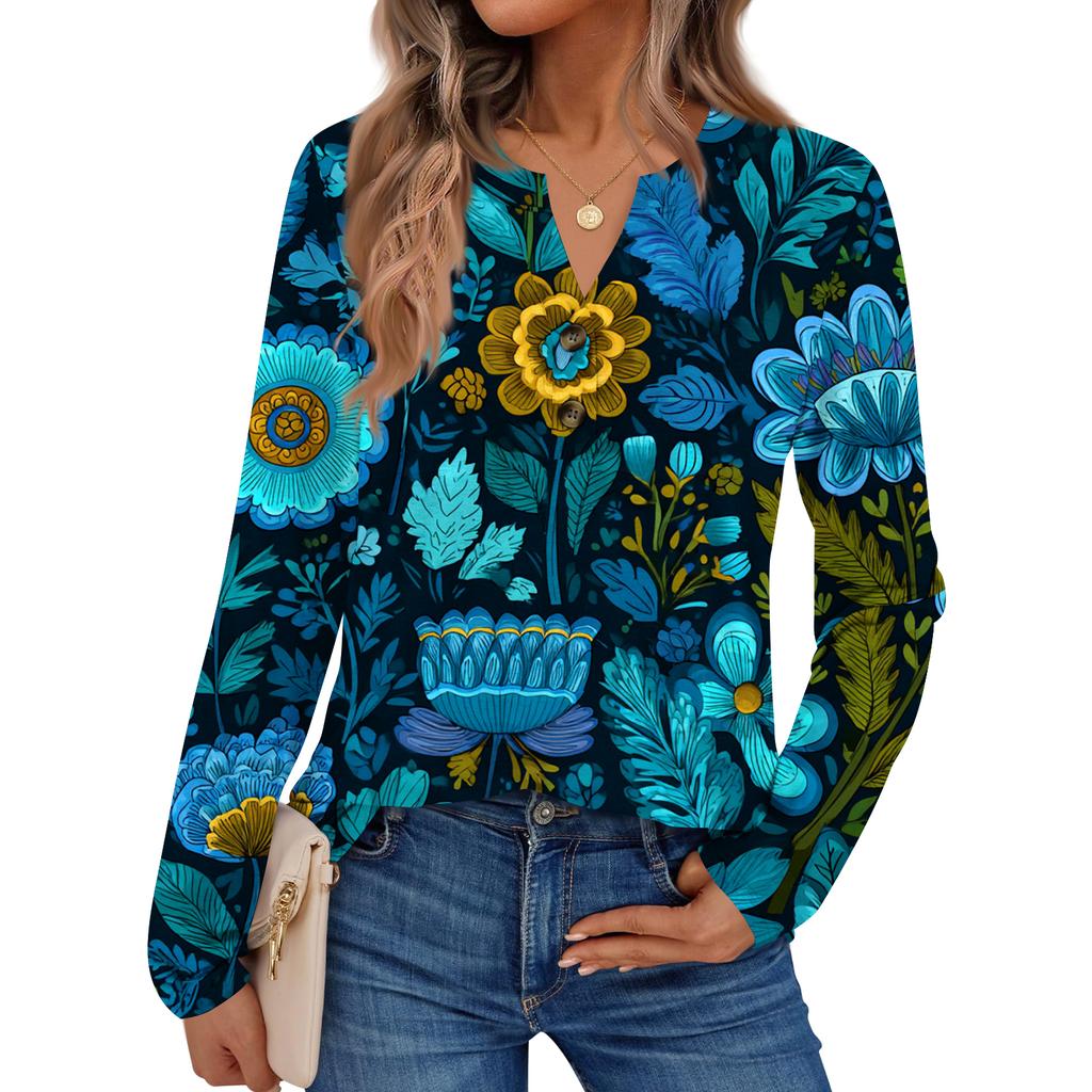 Women's Floral Print Long Sleeve  Shirt Elegant Casual Tops Trendy Shirt Tops