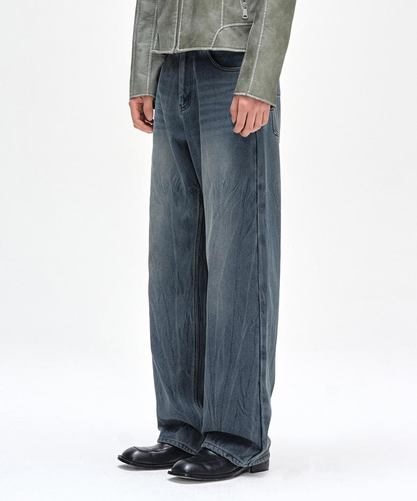 DECET [Fleece-Lined Bonded] Mid Rise Wide Jeans Dcpt027Wcrblue2