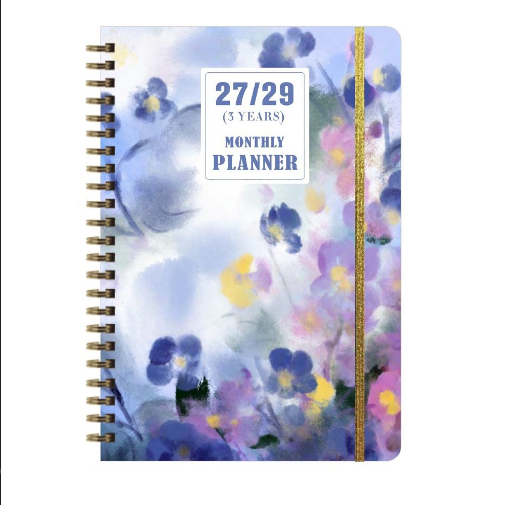 Flower Theme Cover 3-Year Plan Book Spiral Bound Multi-Year Agenda Notepad  School Supplies