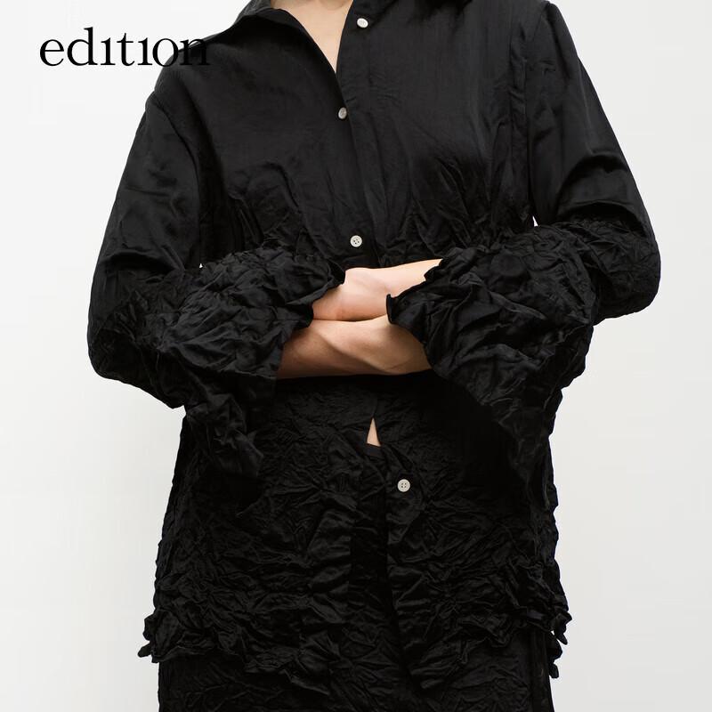 Edition Women's Textured Wrinkle Pleated Acetate Long Sleeve Shirt
