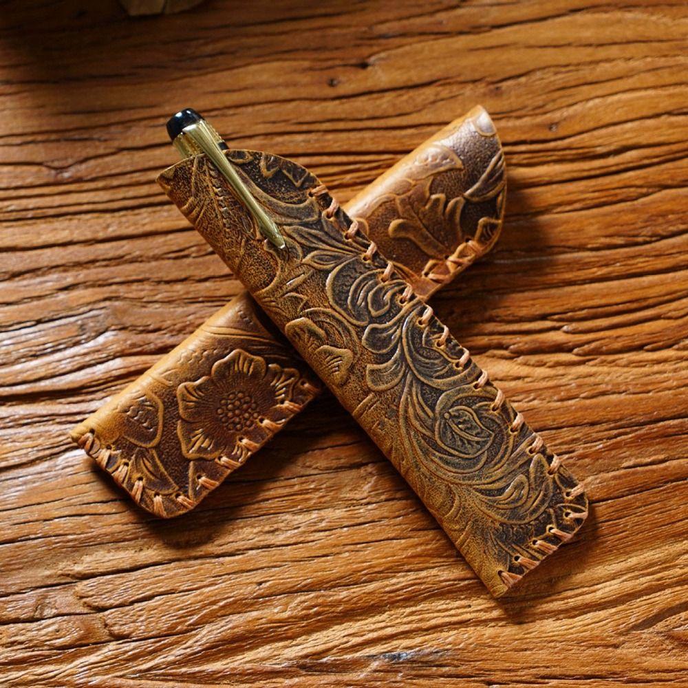 Handmade Retro Pen Case 150mm*40mm Stationery Creative Pencil Cover Genuine Leather Pen Protective Cover Pen Protective Cover