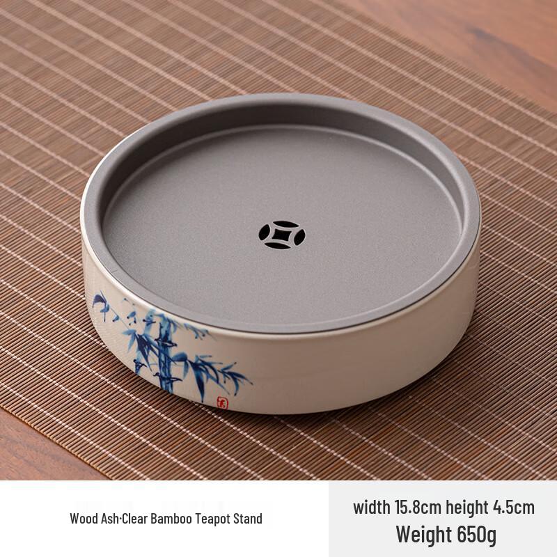 Ceramic Gongfu Tea Tray with Blue & White Floral Design