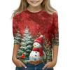 Christmas Day Print Tops For Youth Girls 4-11 Years Round Neck 3/4 Sleeves T-Shirts Trendy Tops Outfit Tees
