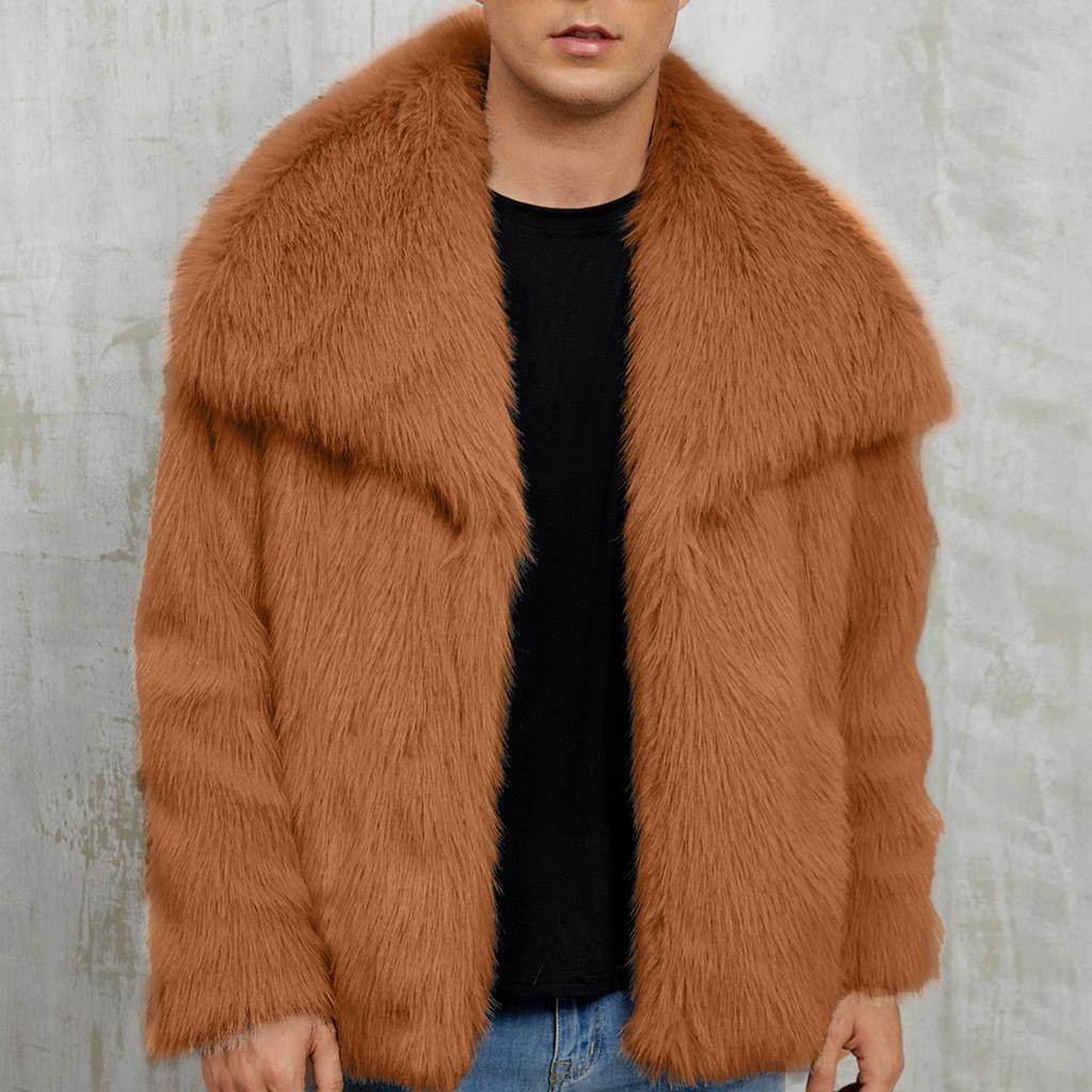 Cappotto in Eco-pelliccia Giacche Invernali da Uomo Antivento Peloso Lusso Collo a Revers Cappotti Giacca in Eco-pelliccia con Tasche Uomo Caldo Soffice Trench Giacche in Eco-pelliccia