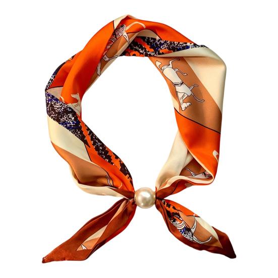 Seidenschal Imitation Perle Magnetischer Verschluss Nackenwickel Streifen Punktmuster Schal für kühles Wetter Accessoire