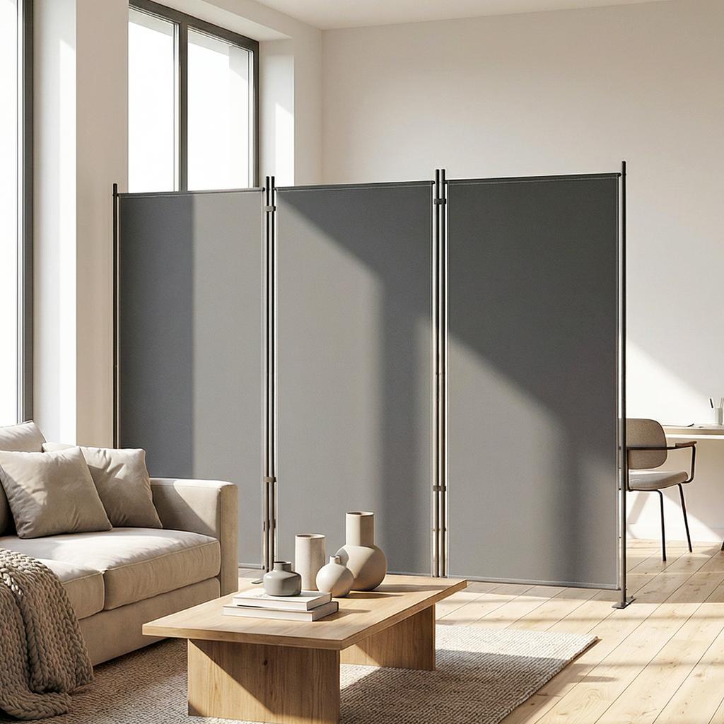 3 Part Room Divider 260 X 34 Cm Freestanding Metal Screen Partition Privacy Shield Outdoor Room Separator Dark Gray
