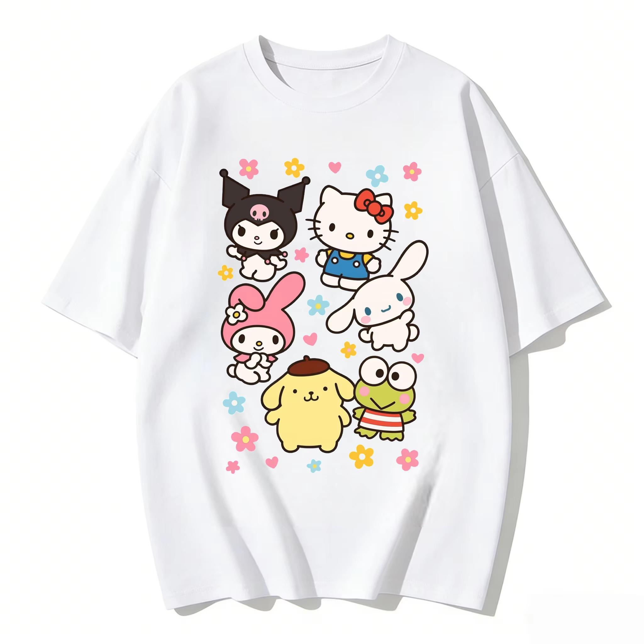 

2026 new Summer Cute Sanrio TShirts Soft Cotton Short Sleeve Tees for Parents Kids Breathable Casual Daily Outfit Tops S