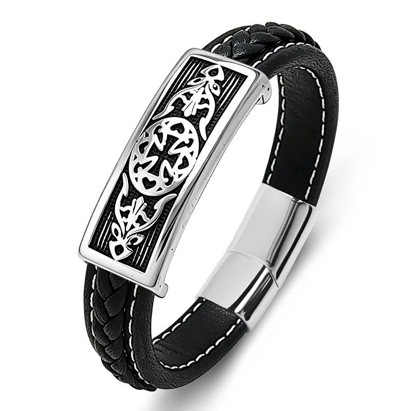 2026 Cross Engraved Men s Classic Leather Rope Hand Stitched Bracelet 16.5CM