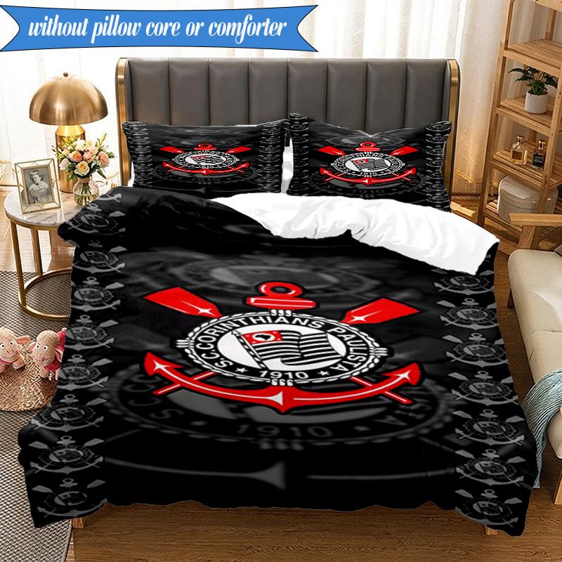 3PCS Sport Club Football Crest Printed Soft Bedding Set,Including 1pc Duvet Cover And 2pcs Pillowcases Perfect for Bedroom, Dormitory, Fan Gift