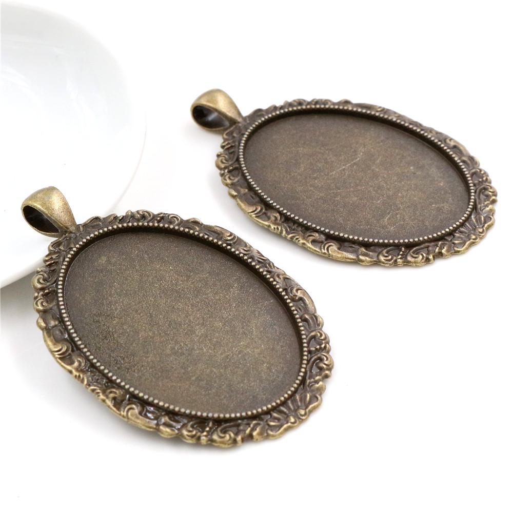 5pcs 30x40mm Inner Size Antique Silver Plated and Bronze and Black Cabochon Base Setting Charms Pendant