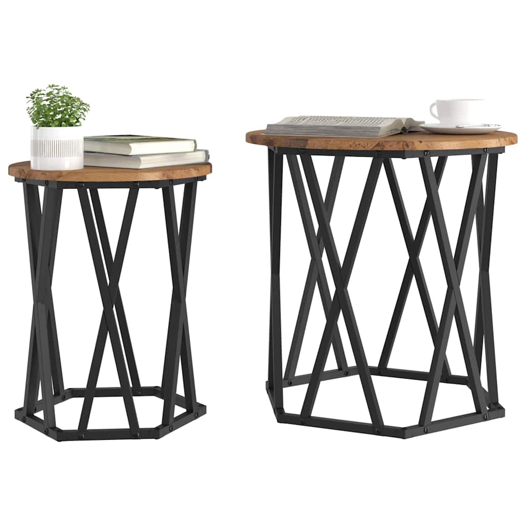 Coffee Table Set of 2 Reclaimed Wood Engineered Wood and Steel