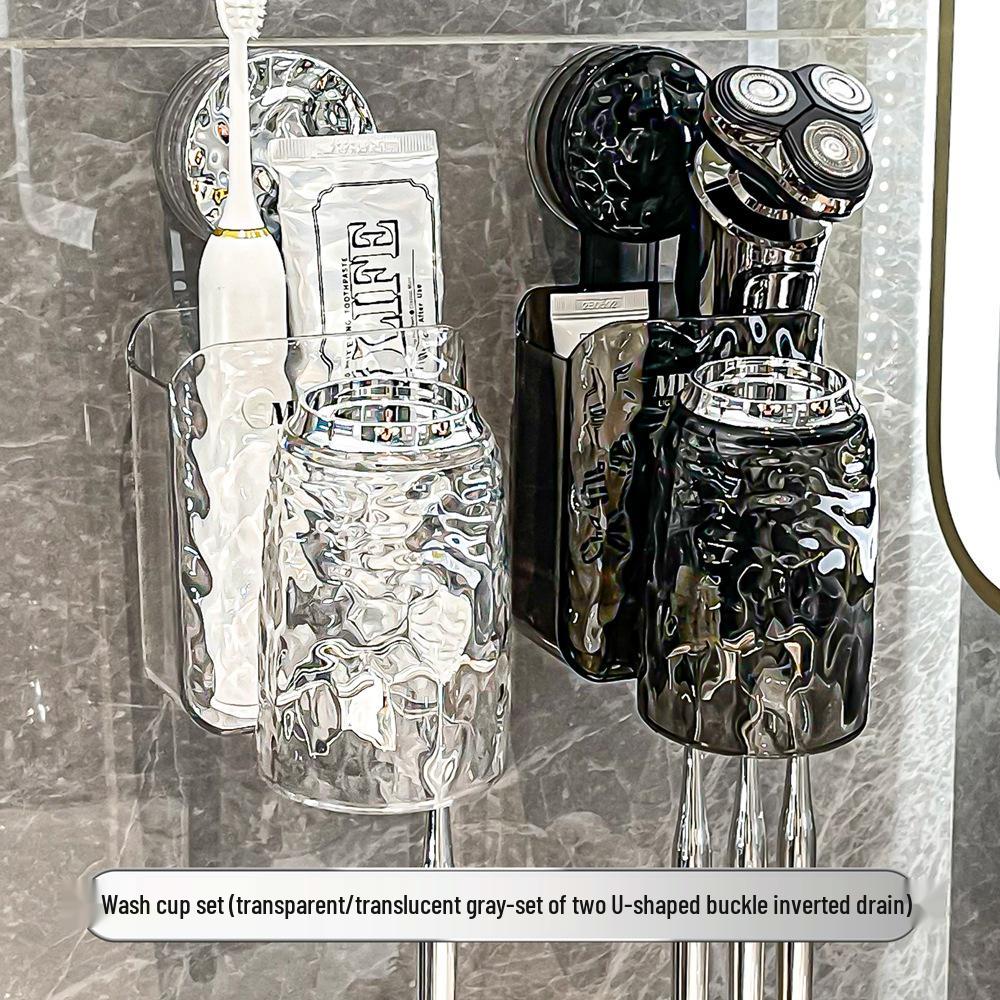 Nástěnný držák na zubní kartáčky se sací přísavkou a kelímkem na ústní vodu