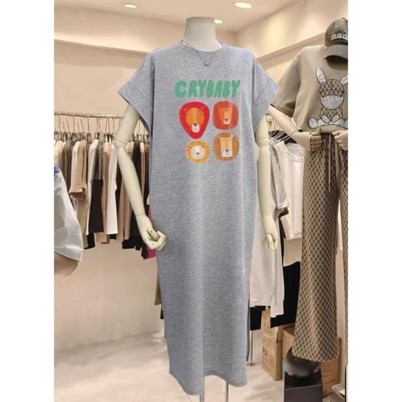 T-shirt Dress, Short-sleeved, Large Size, Loose and Casual, Large Size, Covering The Stomach, Long Dress