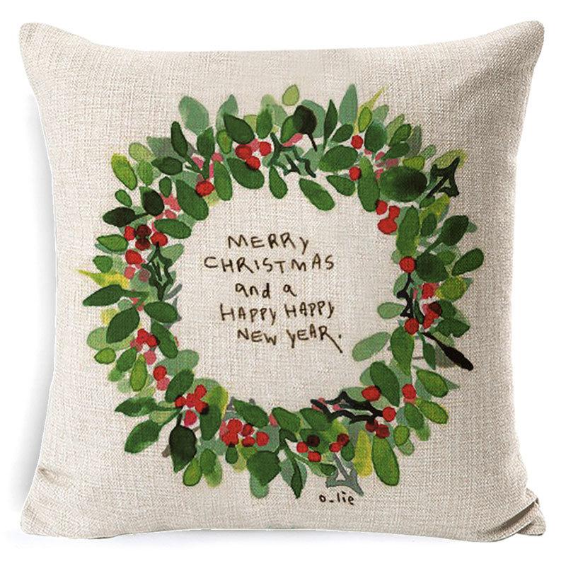 Christmas Tree Linen Pillowcases Christmas Wreath Series Cotton and Linen Cushions Human-effect Pillows Home Cushions