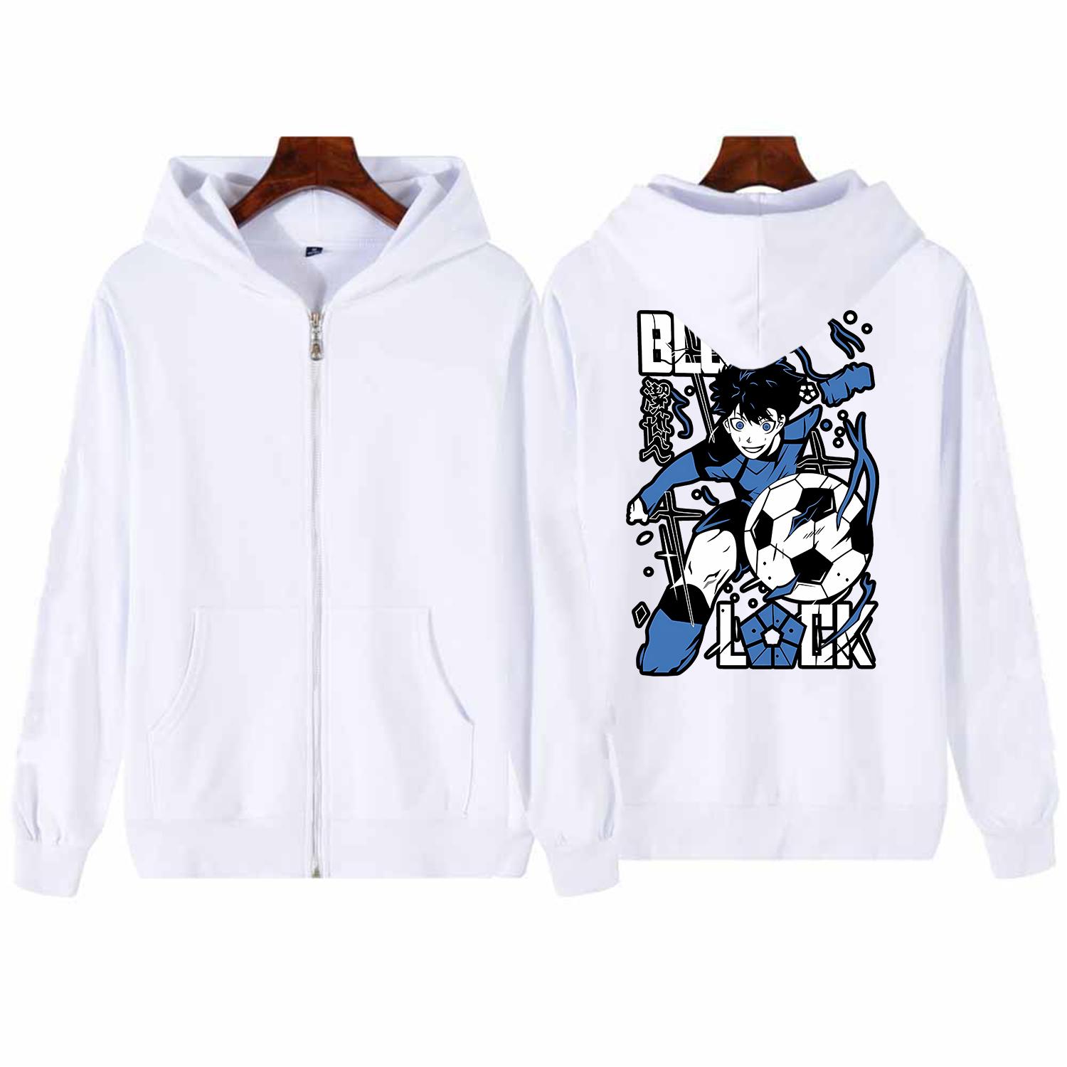 

BLUE LOCK Isagi Yoichi, толстовки унисекс на молнии с рисунком манги, уличная одежда с принтом сзади для женщин и мужчин, топы с капюшоном, толстовки на молнии, пальто 4XL белый